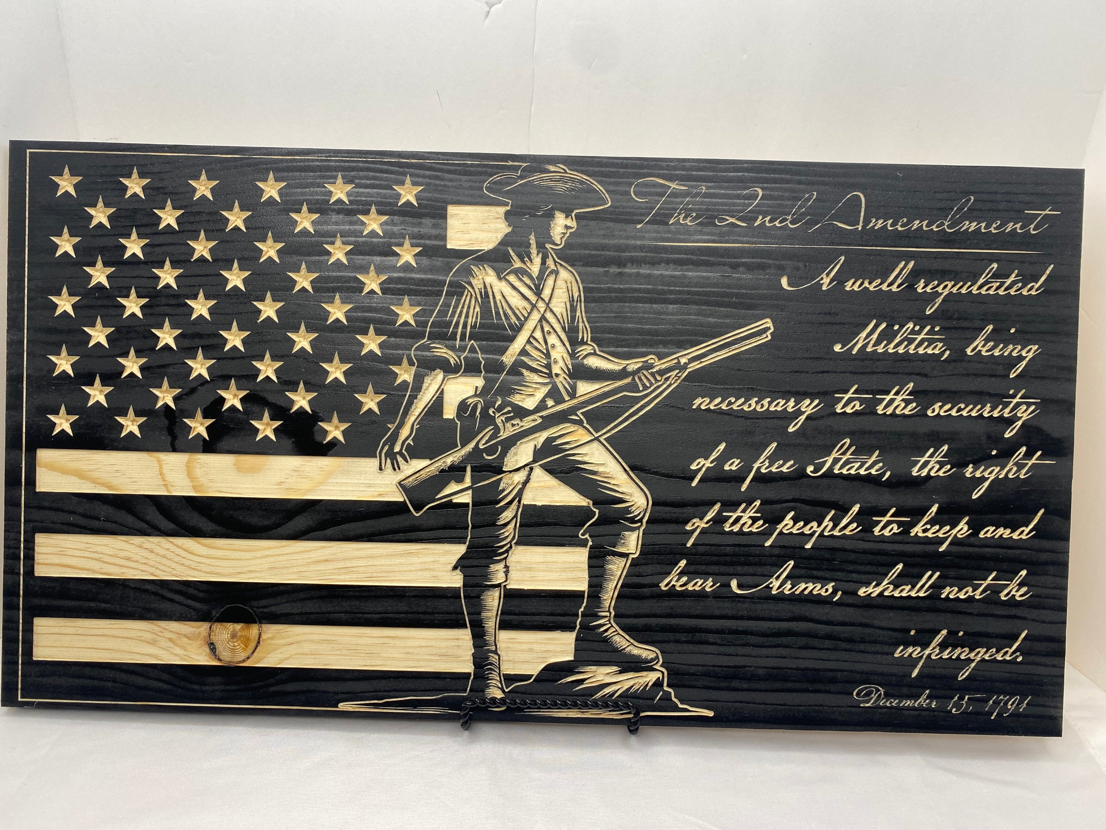 2ND AMENDMENT PATRIOT WOOD CARVED FLAG