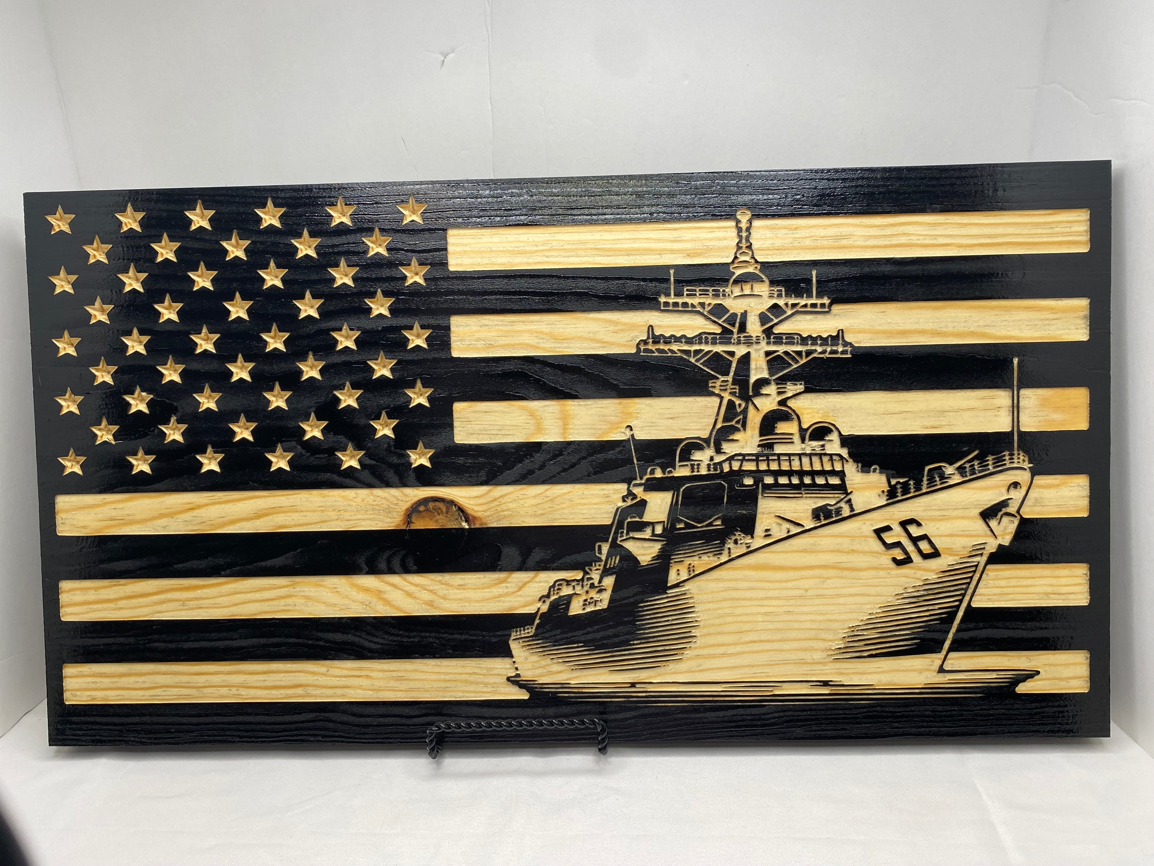 GUIDED MISSLE DESTROYER WOOD CARVED FLAG