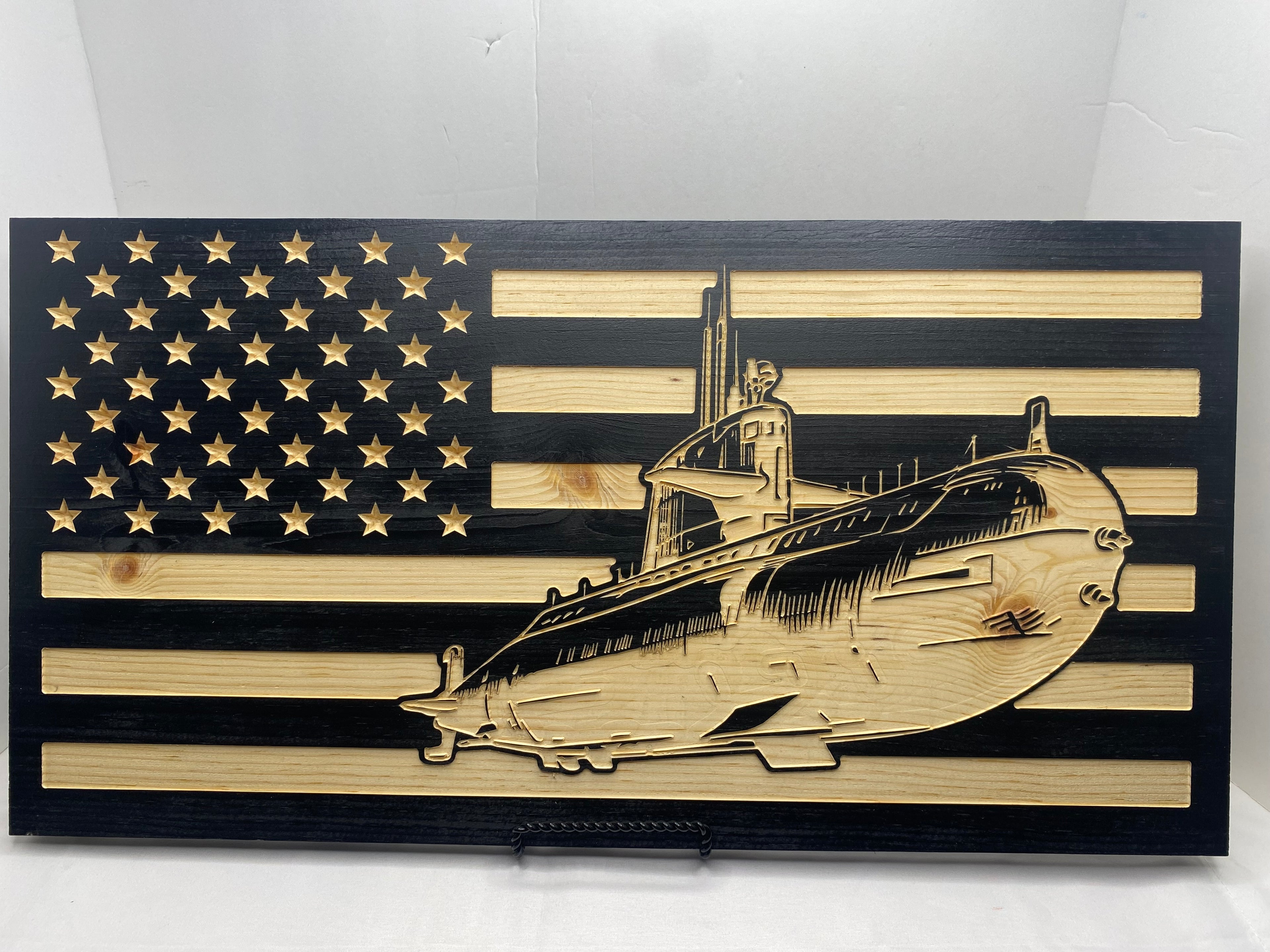 BALLISTIC MISSILE NUCLEAR SUBMARINE WOOD CARVED FLAG